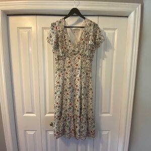 Max Studio Flounce Floral Midi Dress In Cream/blue